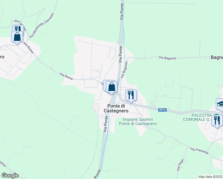 map of restaurants, bars, coffee shops, grocery stores, and more near 14 Via Roma in Ponte di Castegnero