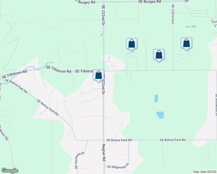 map of restaurants, bars, coffee shops, grocery stores, and more near 11744 Southeast 222nd Drive in Damascus