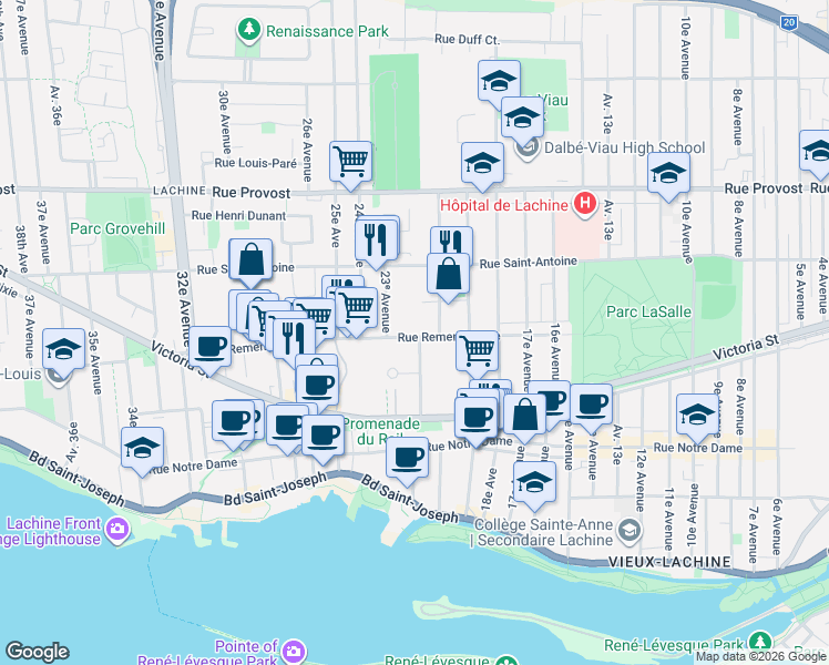 map of restaurants, bars, coffee shops, grocery stores, and more near 2000 Rue Remembrance in Montrã©Al