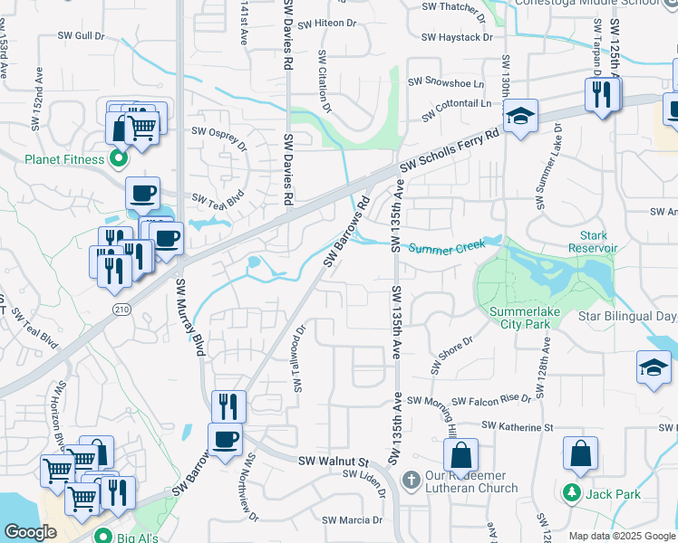 map of restaurants, bars, coffee shops, grocery stores, and more near 11316 Southwest Hallmark Terrace in Tigard