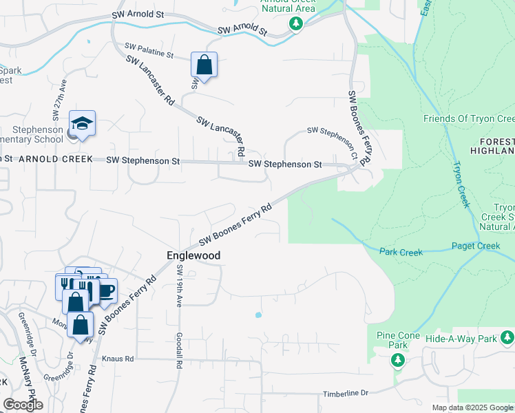 map of restaurants, bars, coffee shops, grocery stores, and more near 12108 Southwest 13th Court in Portland