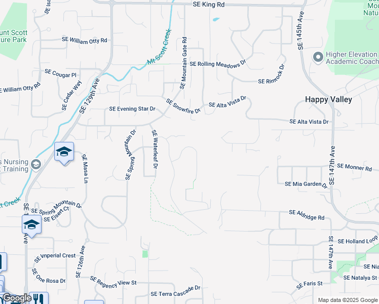 map of restaurants, bars, coffee shops, grocery stores, and more near 13721 Southeast Mountain Crest Drive in Happy Valley