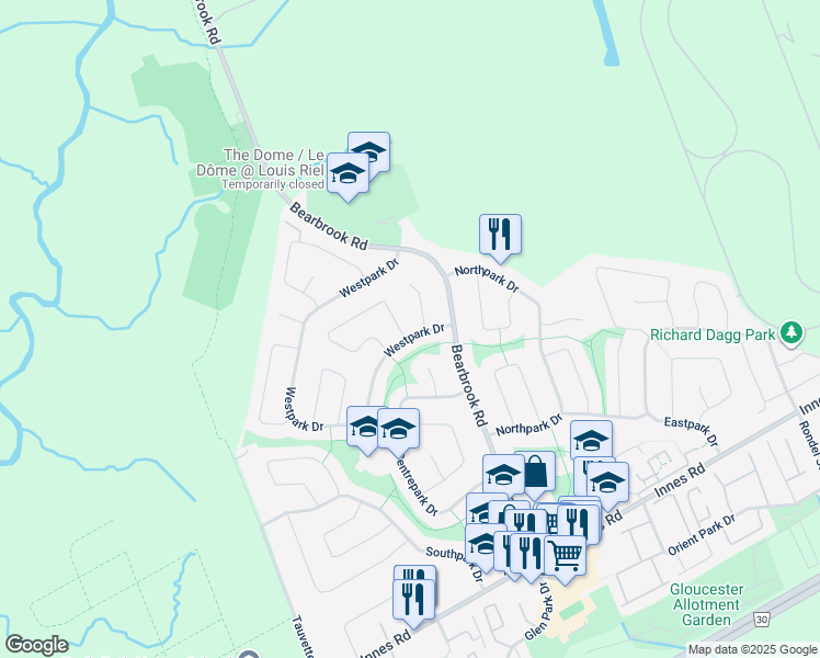 map of restaurants, bars, coffee shops, grocery stores, and more near in Ottawa