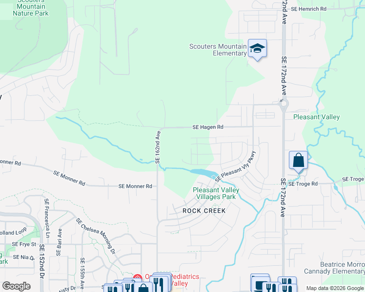 map of restaurants, bars, coffee shops, grocery stores, and more near 16404 Southeast Hagen Road in Happy Valley