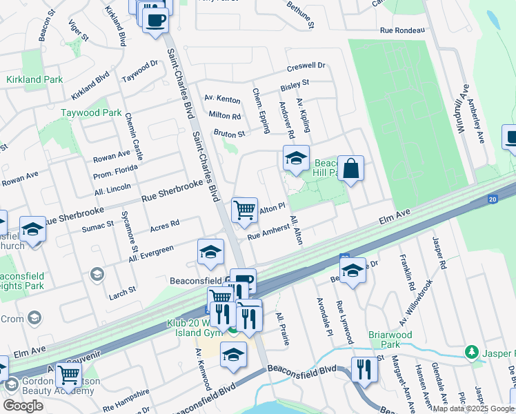 map of restaurants, bars, coffee shops, grocery stores, and more near 185 Alton Place in Beaconsfield