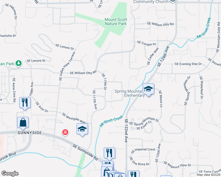 map of restaurants, bars, coffee shops, grocery stores, and more near 11801 Southeast Sunny Way in Happy Valley