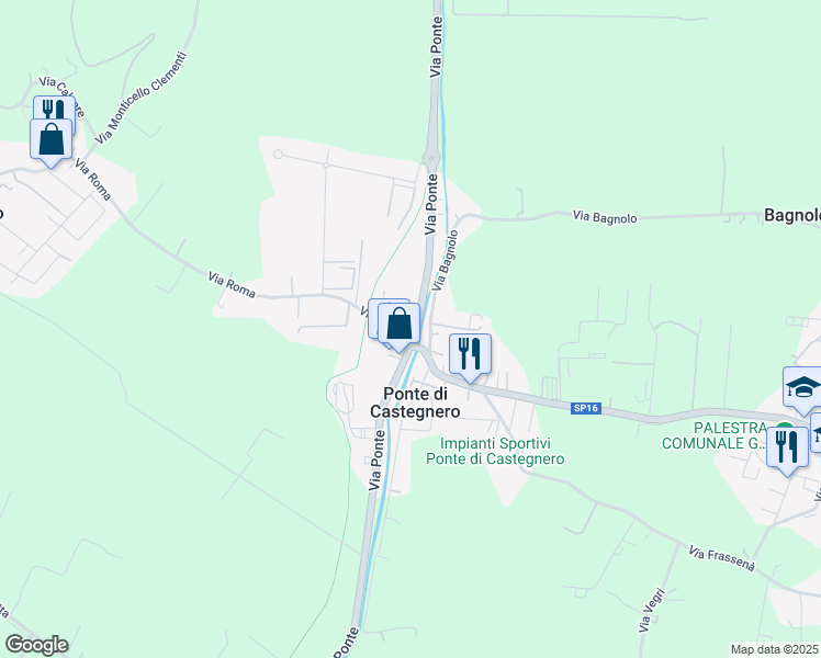 map of restaurants, bars, coffee shops, grocery stores, and more near 14 Via Roma in Ponte di Castegnero
