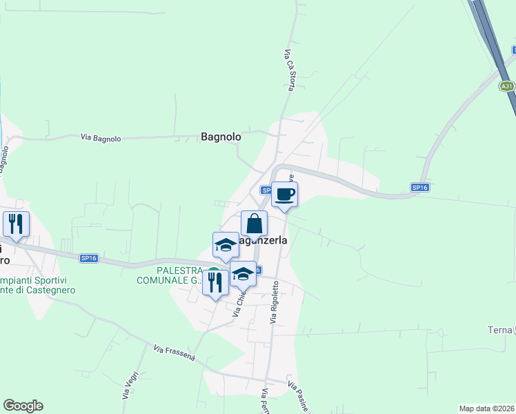 map of restaurants, bars, coffee shops, grocery stores, and more near 2 Via Poma in Villaganzerla