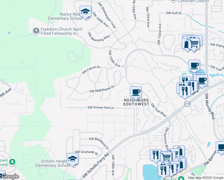 map of restaurants, bars, coffee shops, grocery stores, and more near 15810 Southwest Cardinal Loop in Beaverton