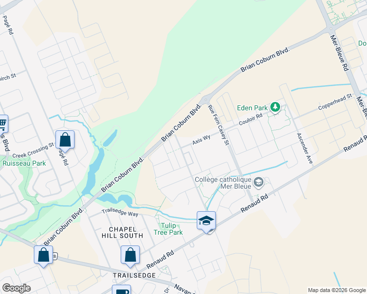 map of restaurants, bars, coffee shops, grocery stores, and more near 369 Axis Way in Ottawa