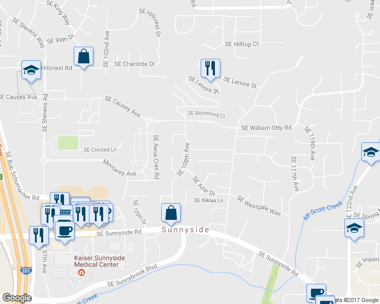 map of restaurants, bars, coffee shops, grocery stores, and more near 10810 Southeast Vista View Lane in Happy Valley