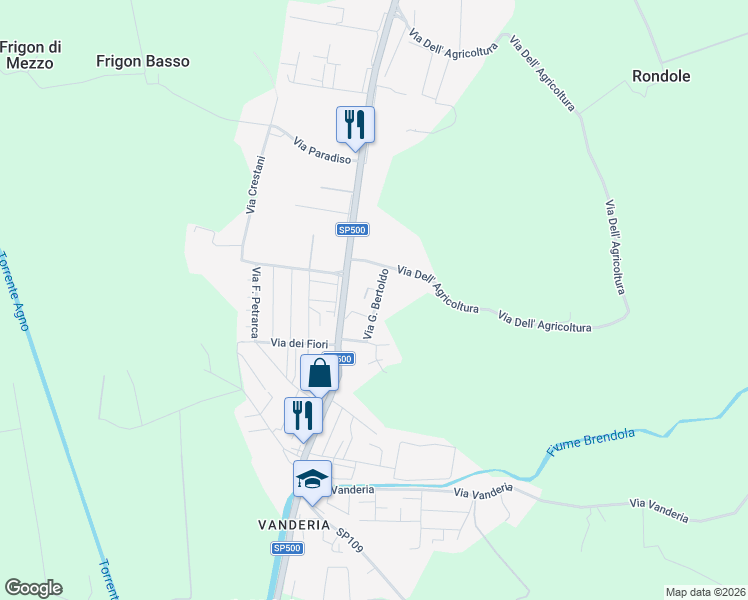 map of restaurants, bars, coffee shops, grocery stores, and more near 18 Via G. Bertoldo in Provincia di Vicenza