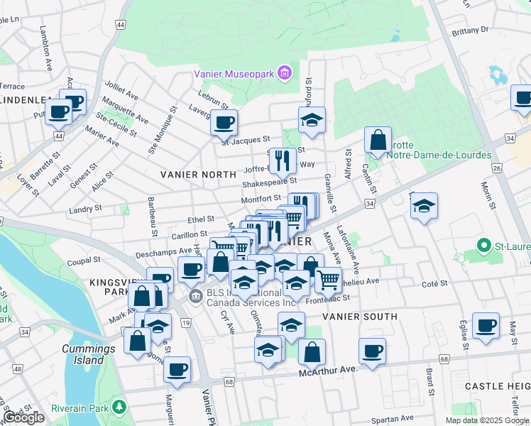 map of restaurants, bars, coffee shops, grocery stores, and more near in Ottawa