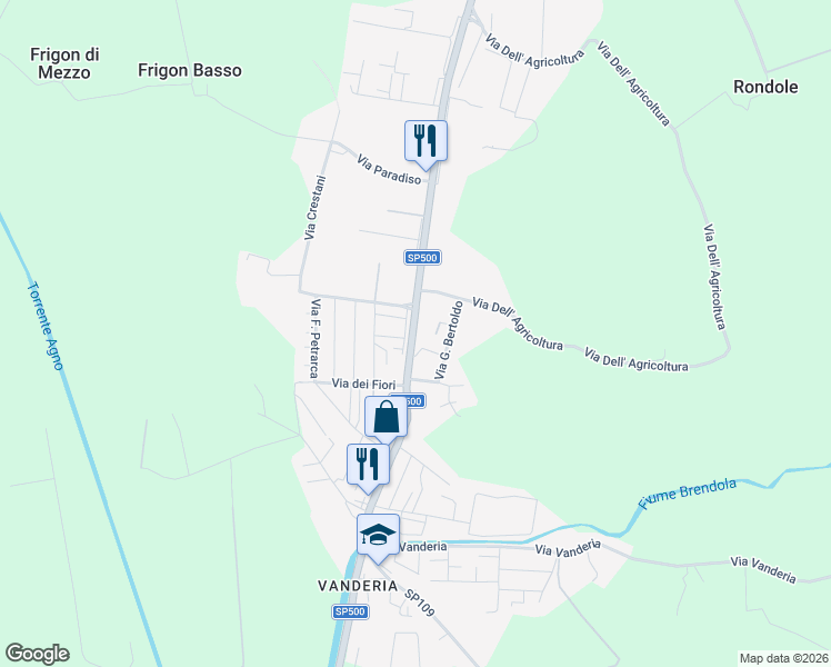 map of restaurants, bars, coffee shops, grocery stores, and more near 10 Via Salvatore Quasimodo in Meledo