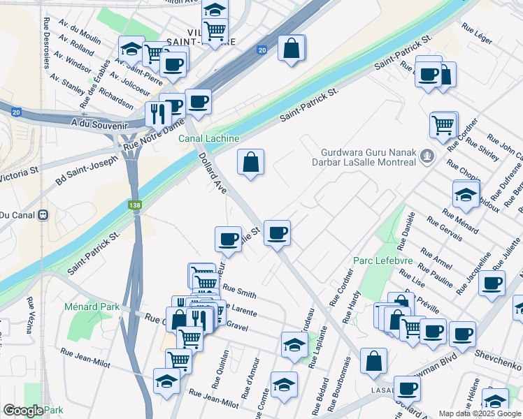 map of restaurants, bars, coffee shops, grocery stores, and more near in Montreal