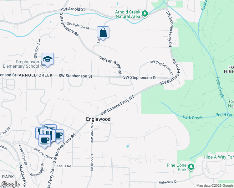map of restaurants, bars, coffee shops, grocery stores, and more near 1604 Southwest Joshua Street in Portland