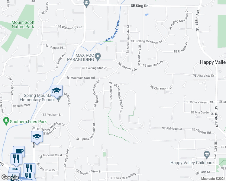 map of restaurants, bars, coffee shops, grocery stores, and more near 11632 Southeast Waterleaf Drive in Happy Valley