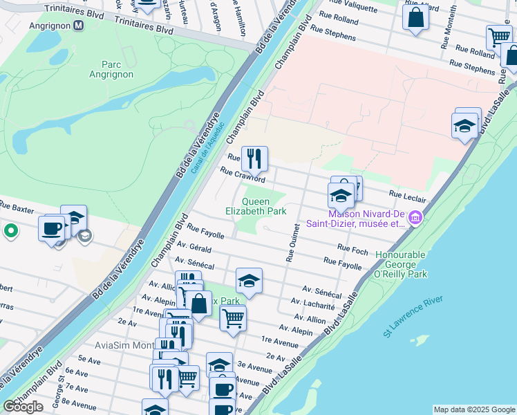 map of restaurants, bars, coffee shops, grocery stores, and more near Croissant Foch in Verdun