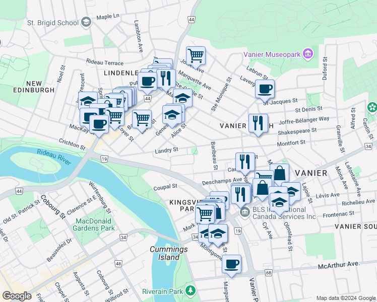 map of restaurants, bars, coffee shops, grocery stores, and more near 300 Meilleur Private in Ottawa
