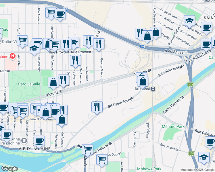 map of restaurants, bars, coffee shops, grocery stores, and more near 409 Avenue Skaniatarati in Montreal