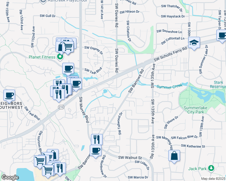 map of restaurants, bars, coffee shops, grocery stores, and more near 11103 Southwest Davies Road in Beaverton