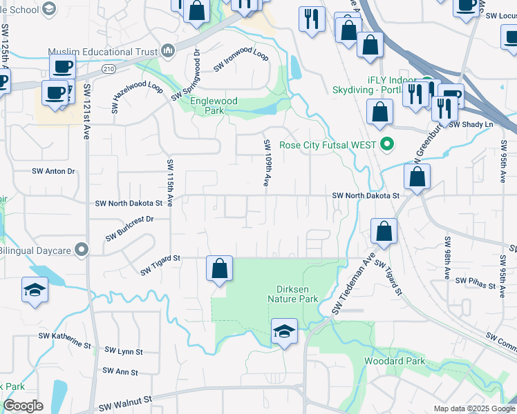 map of restaurants, bars, coffee shops, grocery stores, and more near 11330 Southwest 110th Place in Tigard