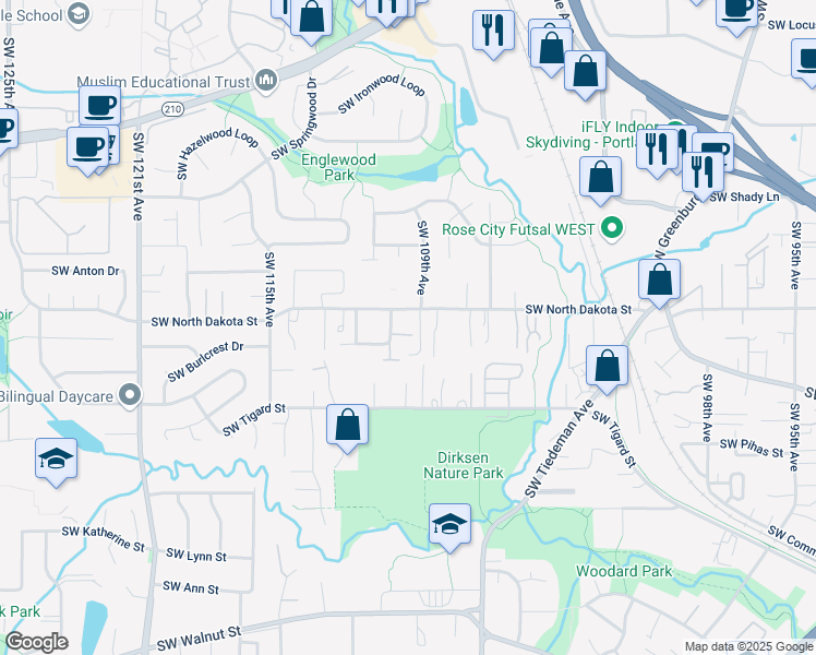 map of restaurants, bars, coffee shops, grocery stores, and more near 11330 Southwest 110th Place in Tigard