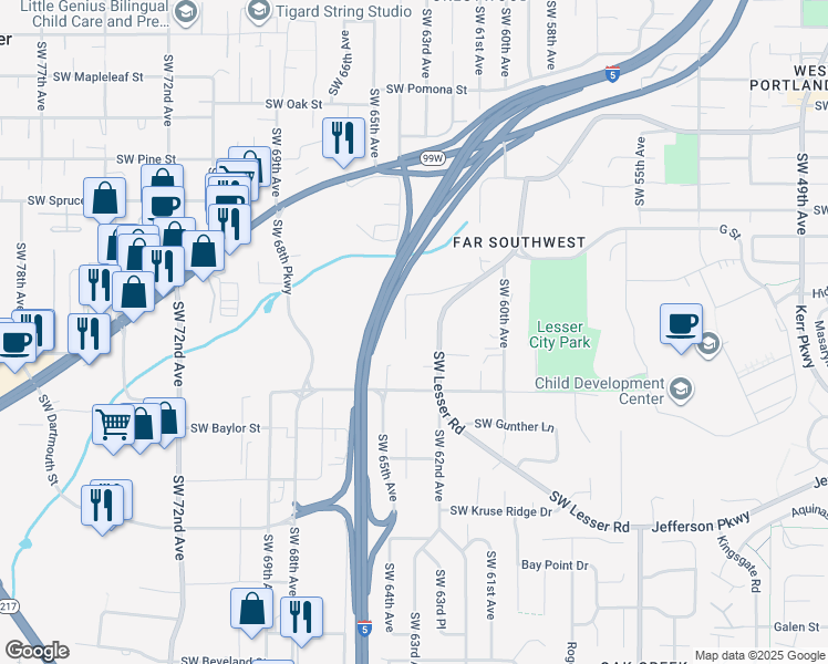 map of restaurants, bars, coffee shops, grocery stores, and more near 12030 Southwest 64th Avenue in Portland