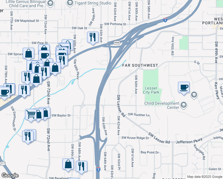 map of restaurants, bars, coffee shops, grocery stores, and more near 12030 Southwest 64th Avenue in Portland