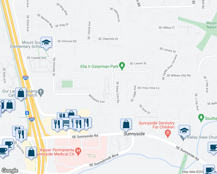 map of restaurants, bars, coffee shops, grocery stores, and more near 11849 Southeast Golden Eagle Lane in Happy Valley