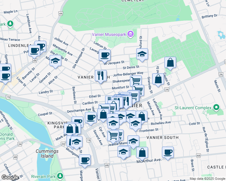 map of restaurants, bars, coffee shops, grocery stores, and more near 234 Park Street in Ottawa