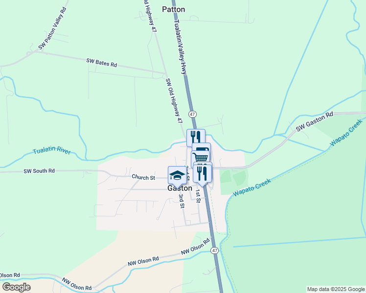 map of restaurants, bars, coffee shops, grocery stores, and more near 107 2nd Street in Gaston