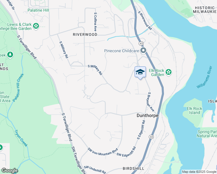 map of restaurants, bars, coffee shops, grocery stores, and more near 240 South Tryon Hill Road in Portland
