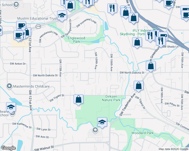 map of restaurants, bars, coffee shops, grocery stores, and more near 11330 Southwest 110th Place in Tigard
