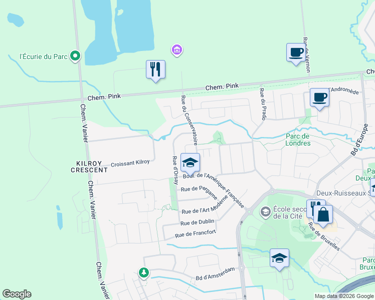 map of restaurants, bars, coffee shops, grocery stores, and more near 42 rue du Glenbow in Gatineau