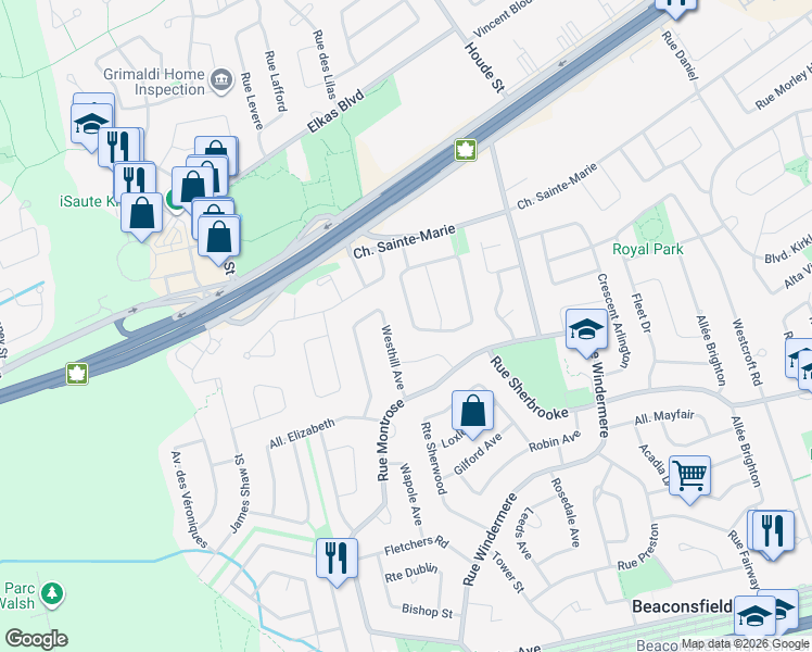 map of restaurants, bars, coffee shops, grocery stores, and more near 42 Rue de Saint Tropez in Kirkland