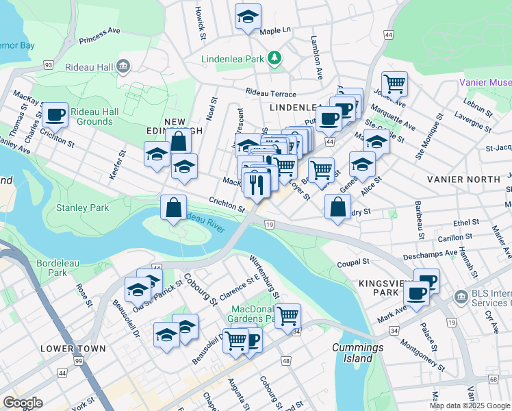 map of restaurants, bars, coffee shops, grocery stores, and more near 7 Beechwood Avenue in Ottawa