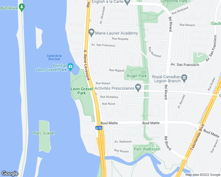 map of restaurants, bars, coffee shops, grocery stores, and more near 516 Chemin des Prairies in Brossard
