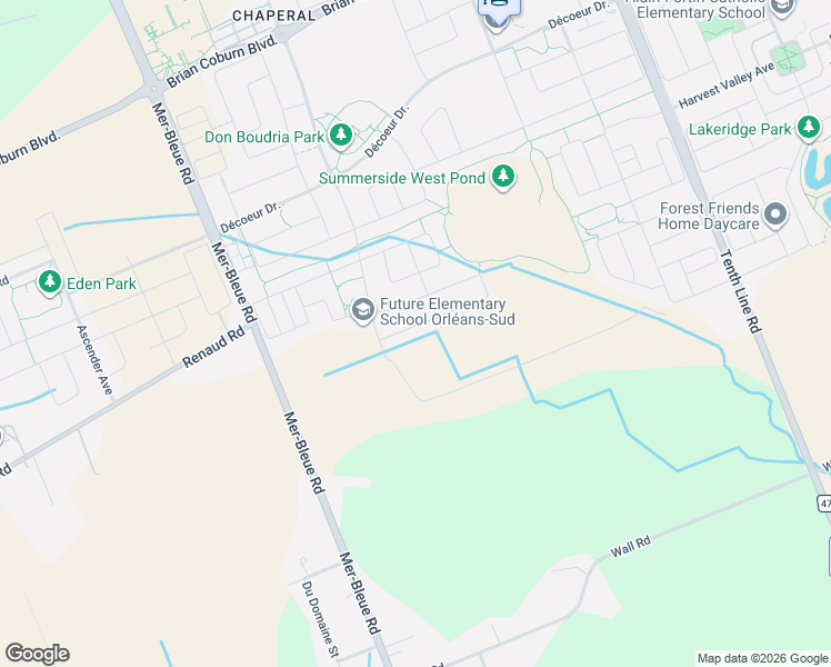 map of restaurants, bars, coffee shops, grocery stores, and more near 319 Sweetclover Way in Ottawa