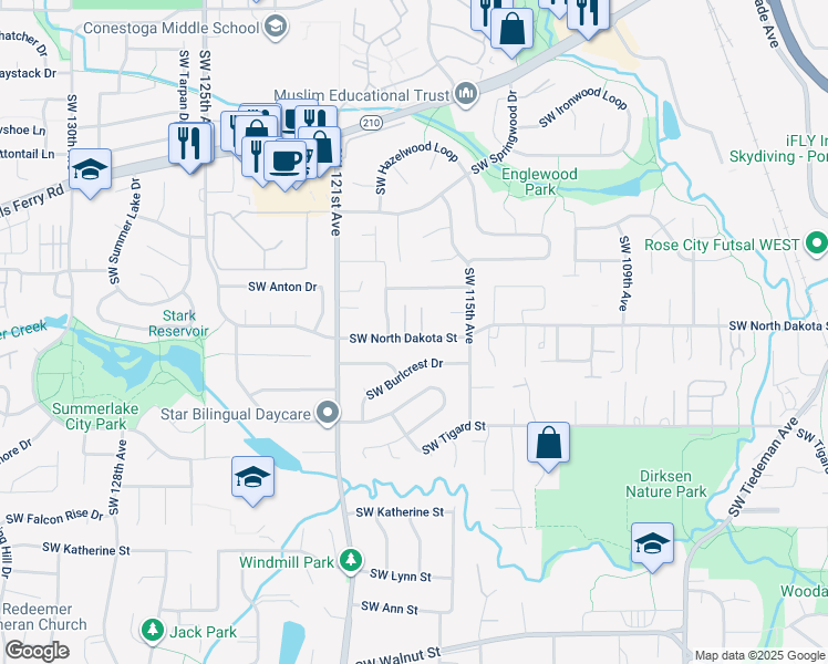 map of restaurants, bars, coffee shops, grocery stores, and more near 11234 Southwest 118th Terrace in Tigard