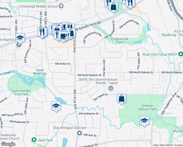 map of restaurants, bars, coffee shops, grocery stores, and more near 11234 Southwest 118th Terrace in Tigard