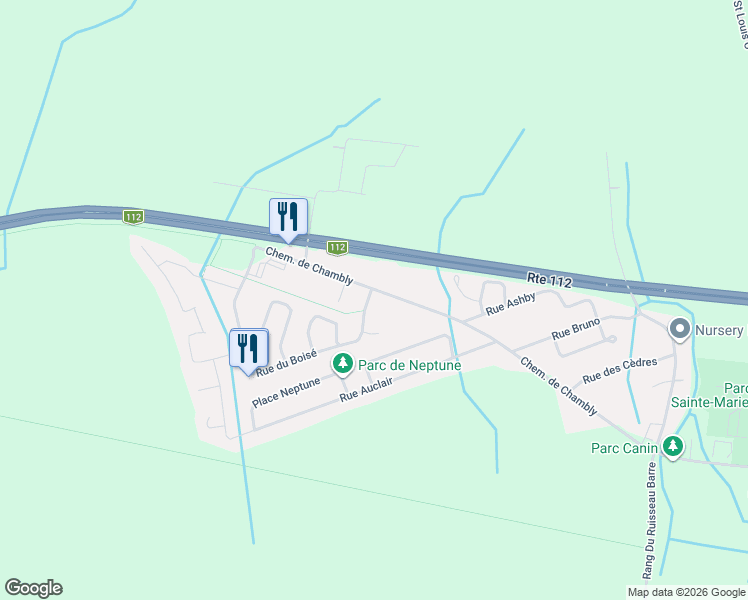 map of restaurants, bars, coffee shops, grocery stores, and more near 280 Chemin de Chambly in Marieville
