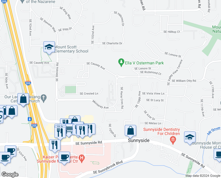 map of restaurants, bars, coffee shops, grocery stores, and more near 11713 Southeast Crested Eagle Lane in Happy Valley