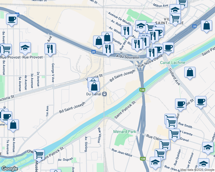 map of restaurants, bars, coffee shops, grocery stores, and more near 45 Boulevard Saint Joseph in Montréal