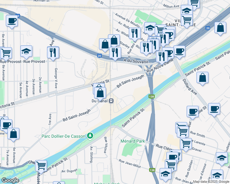 map of restaurants, bars, coffee shops, grocery stores, and more near 45 Boulevard Saint Joseph in Montréal