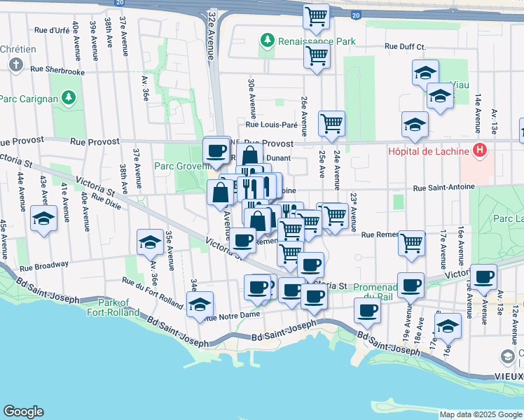 map of restaurants, bars, coffee shops, grocery stores, and more near 2942 Rue Remembrance in Montréal