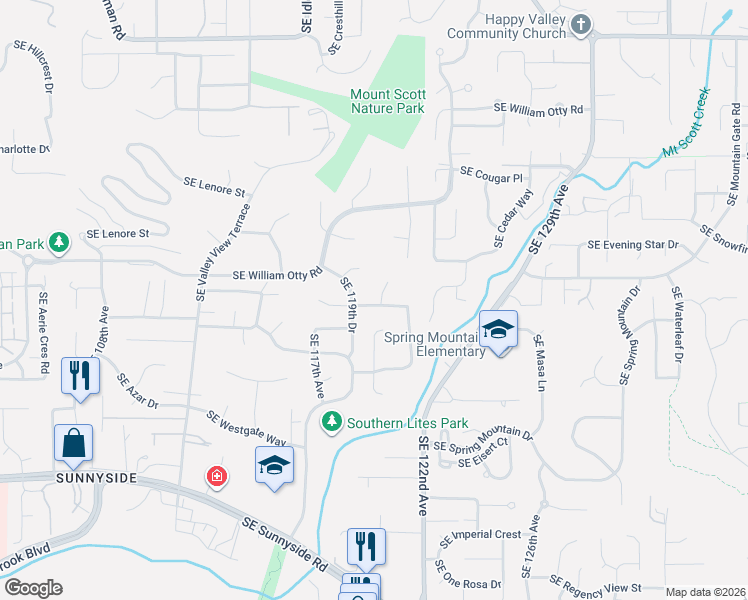 map of restaurants, bars, coffee shops, grocery stores, and more near 11989 Southeast Sovereign Drive in Happy Valley
