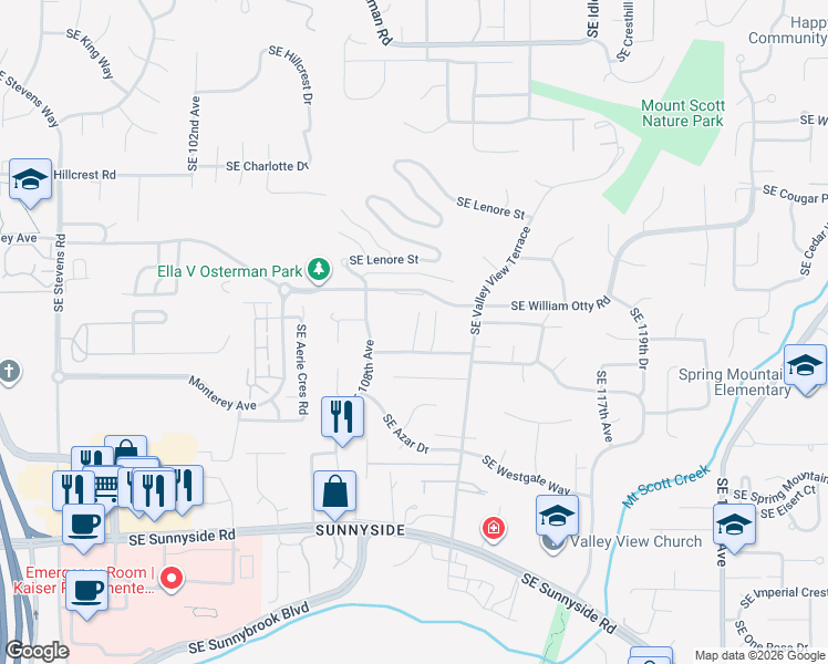 map of restaurants, bars, coffee shops, grocery stores, and more near 11085 Southeast Vista View Lane in Happy Valley