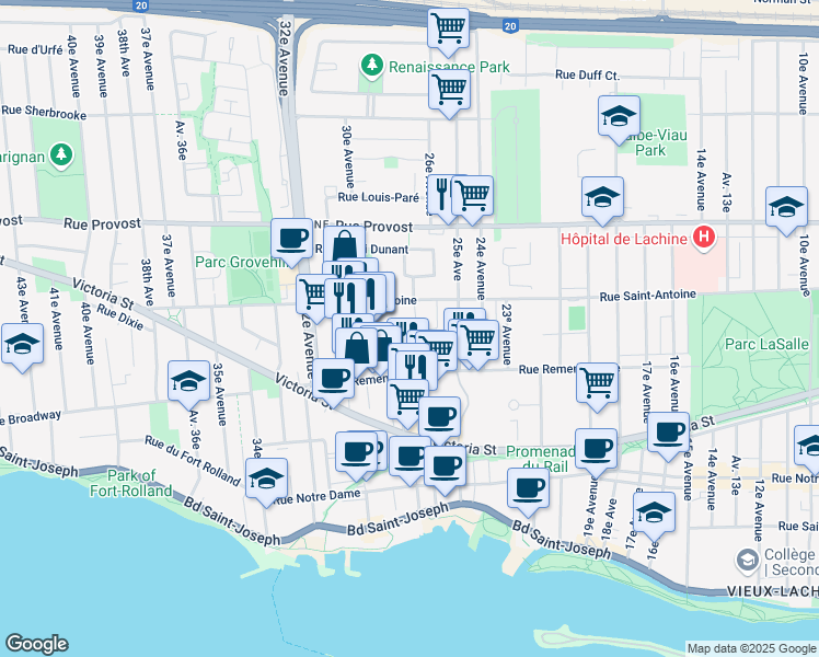 map of restaurants, bars, coffee shops, grocery stores, and more near 2655 Croissant de Holon in Montréal