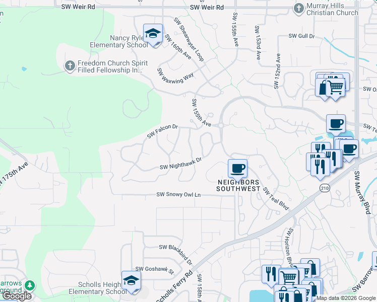 map of restaurants, bars, coffee shops, grocery stores, and more near 11185 Southwest Chickadee Terrace in Beaverton